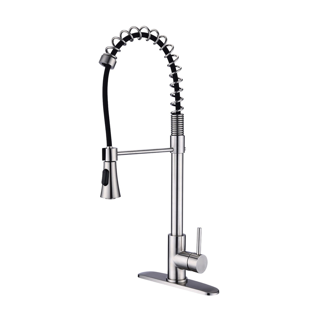 Modern Single Handle Spring High Arc Kitchen Faucet with Water Filter System - Pearl Silver