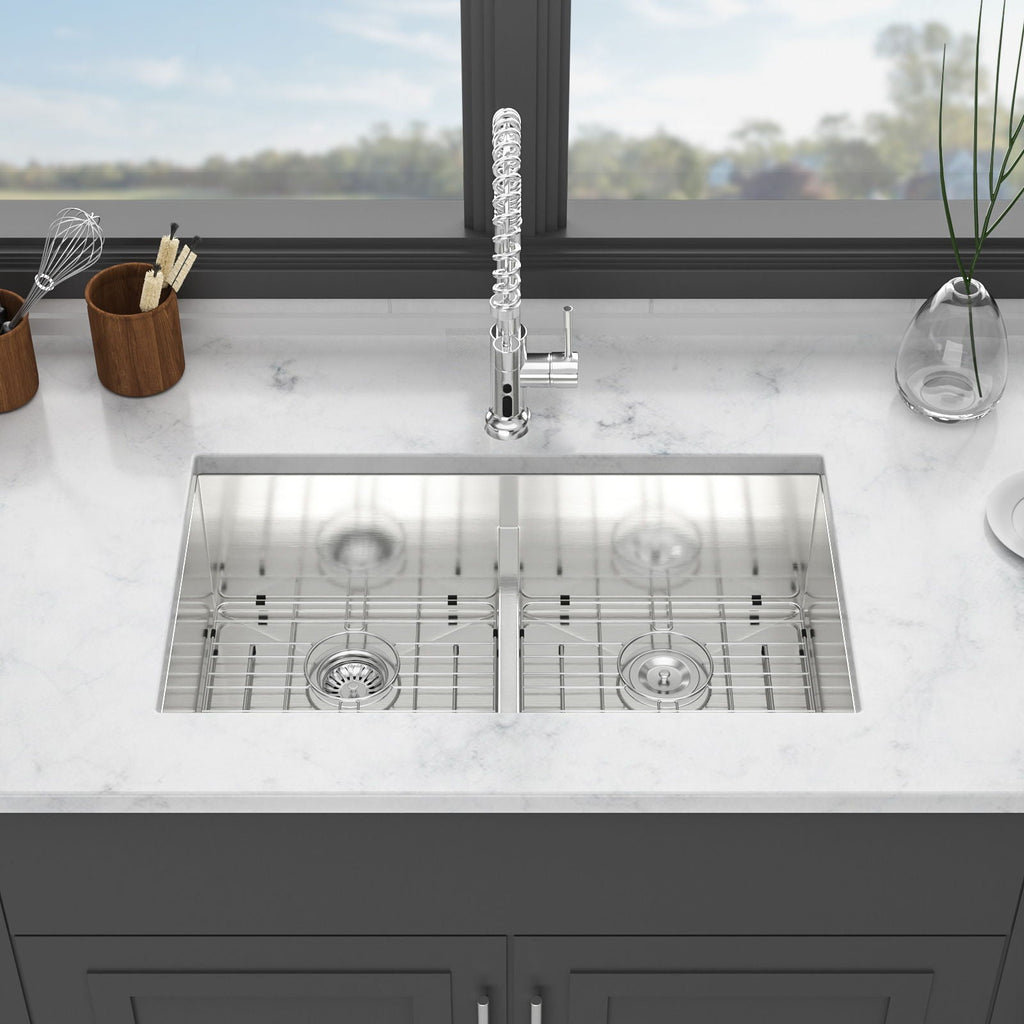 Modern Double Bowl Undermount Sink with 10" Deep Basins - Gray