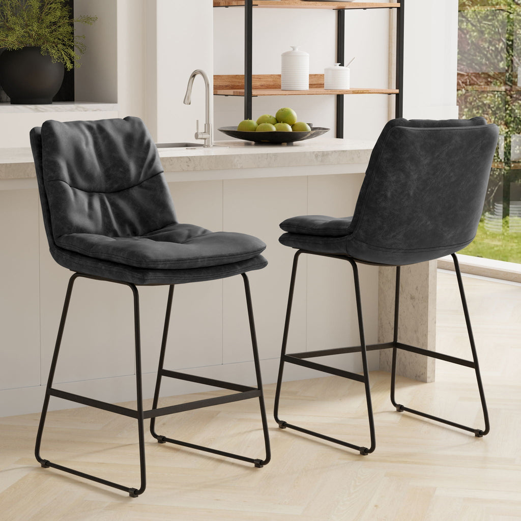 Counter Height Stool Set with Tufted Back and Padded Seat - Dark Gray or Light Brown