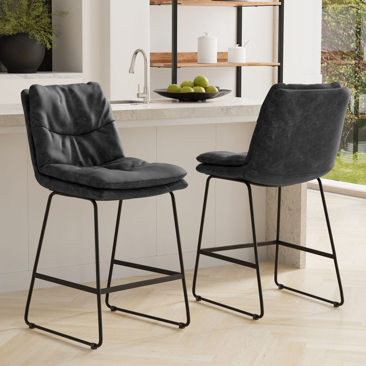 Counter Height Stool Set with Tufted Back and Padded Seat - Dark Gray or Light Brown