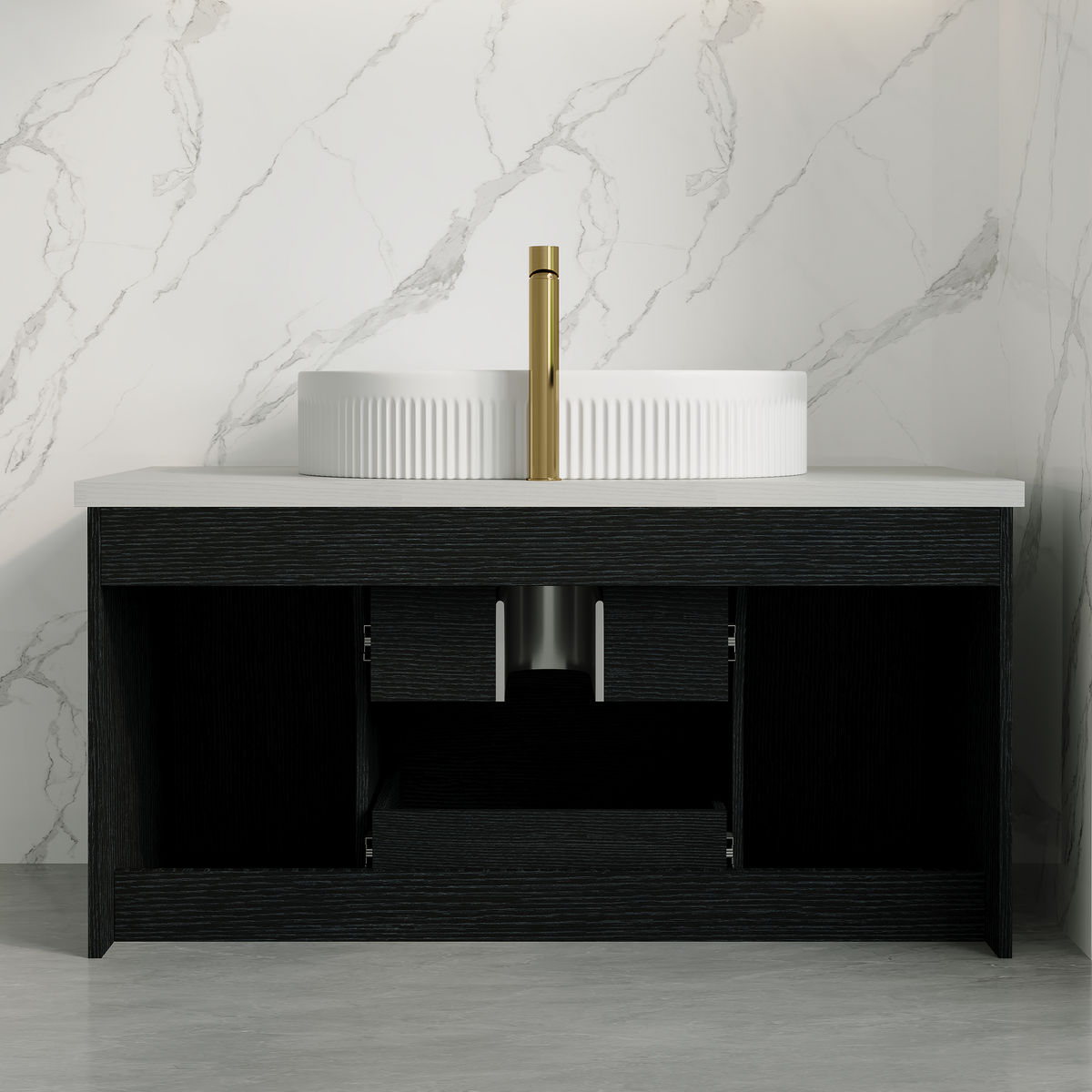 Modern Floating Bathroom Vanity with Ceramic Sink - 39.4 Inch