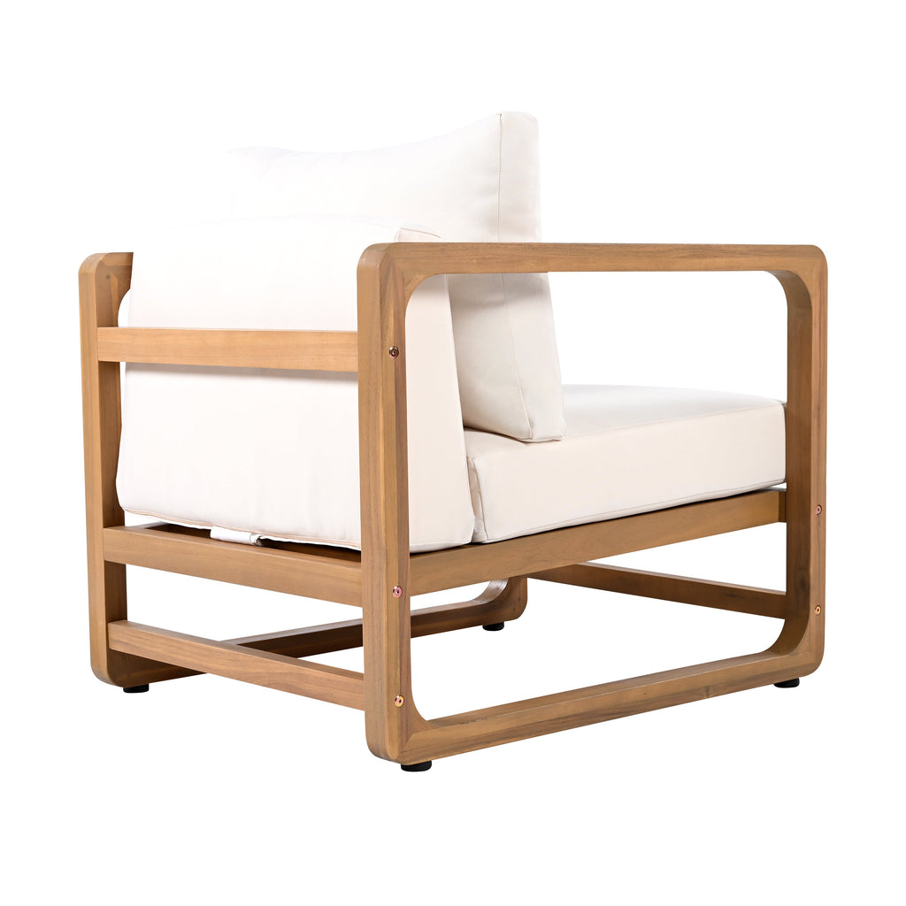 Acacia Wood Lounge Chair with Cushions & Cross-Stretcher Side Table Set