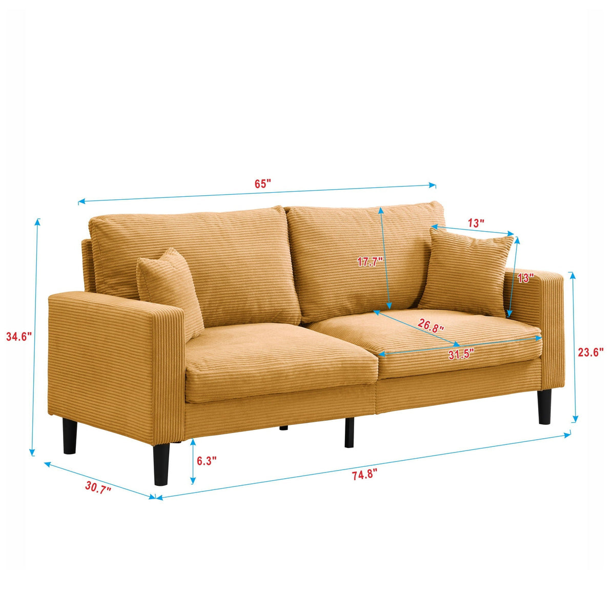 Modern Upholstered 2 Piece Sofa Set