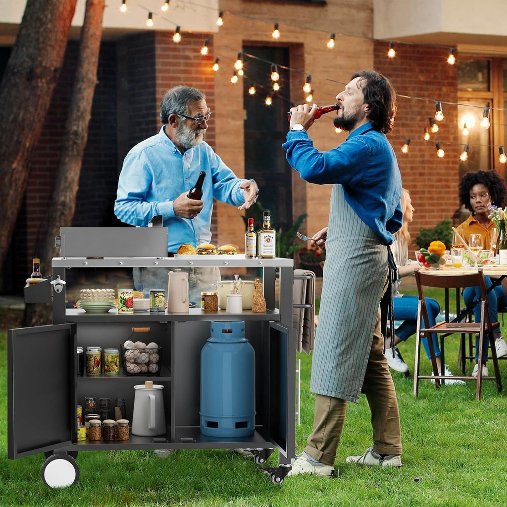 Outdoor Grill Cart With Storage, Rolling Bar Cart