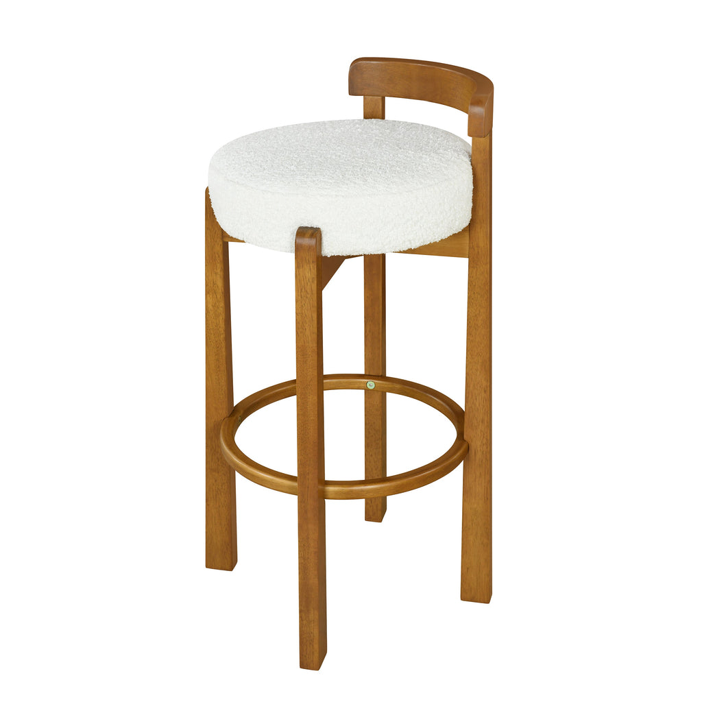 Walnut Wooden Low Back Barstool with Padded White Seat - Walnut