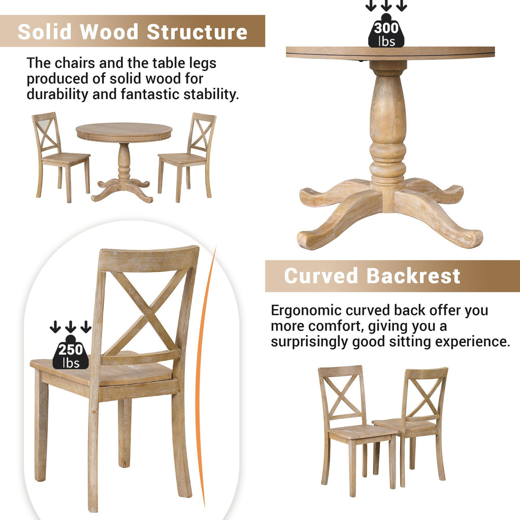 Modern Dining Table Set for 4 with Curved Back Chairs - Beige or Light Brown
