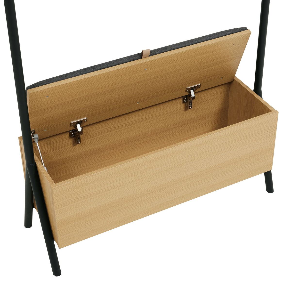 Open Hanging Closet with Upholstered Bench Storage - Light Oak