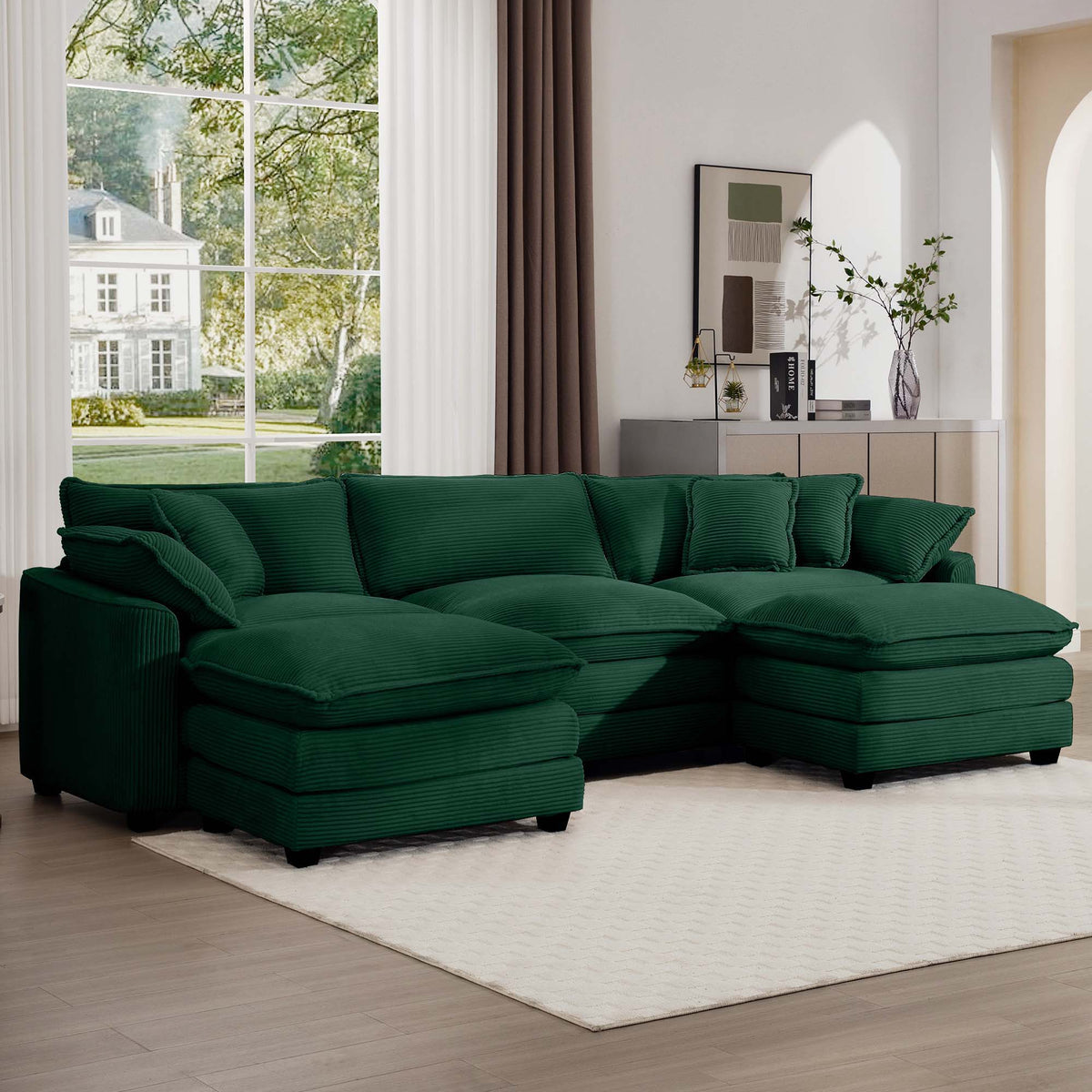 Modern Oversized Modular Cushion Sofa With Ottoman, Low Back, Deep Seating Sofa Set