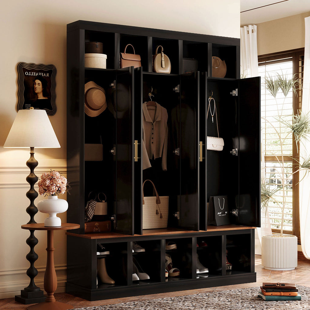 Farmhouse Entryway Storage Cabinet with Coat Closet - Black