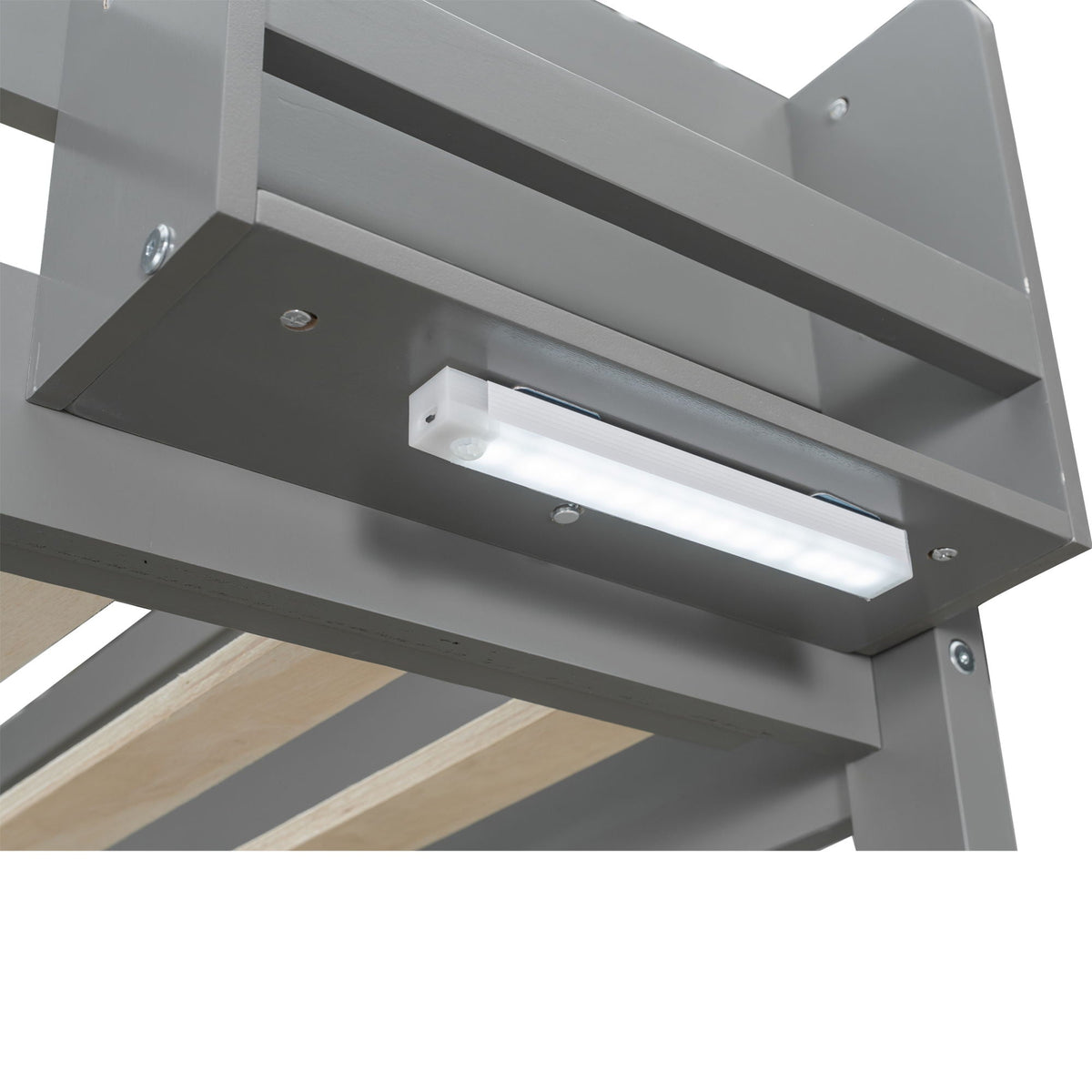 Bunk Bed With Built-In Shelves, Storage Box, LED Light And USB Charging Station