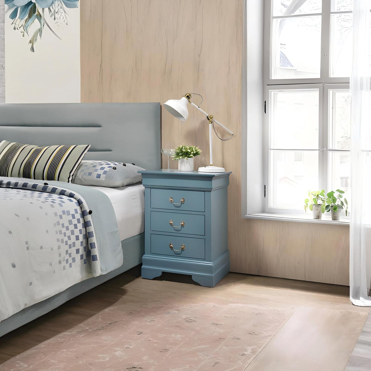 Louis Phillipe Wood Nightstand with Storage Drawers - Multiple Colors