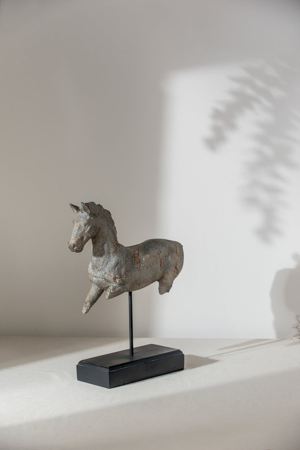 Antique Horse Statue On Stand with Iron Base - Gray