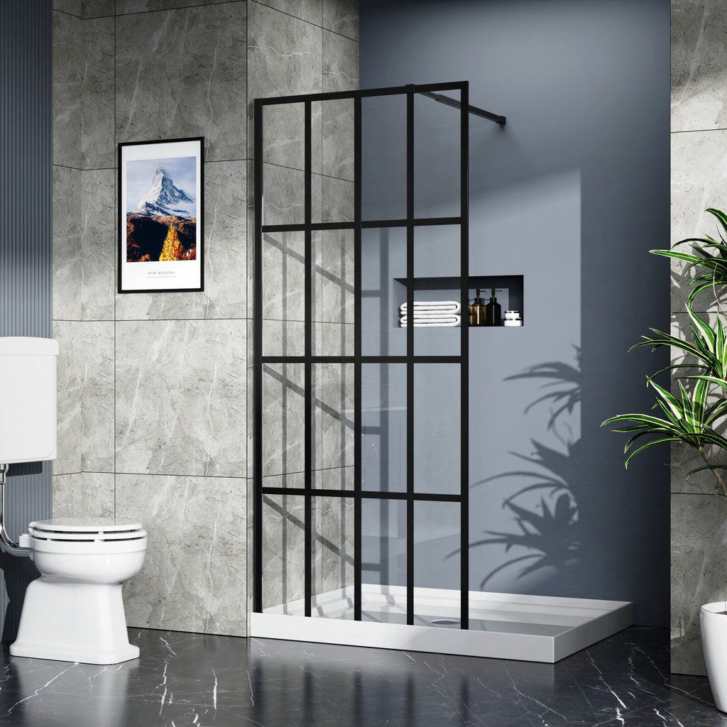 Black Shower Door Walk with Tempered Glass Panel - 34" x 72"