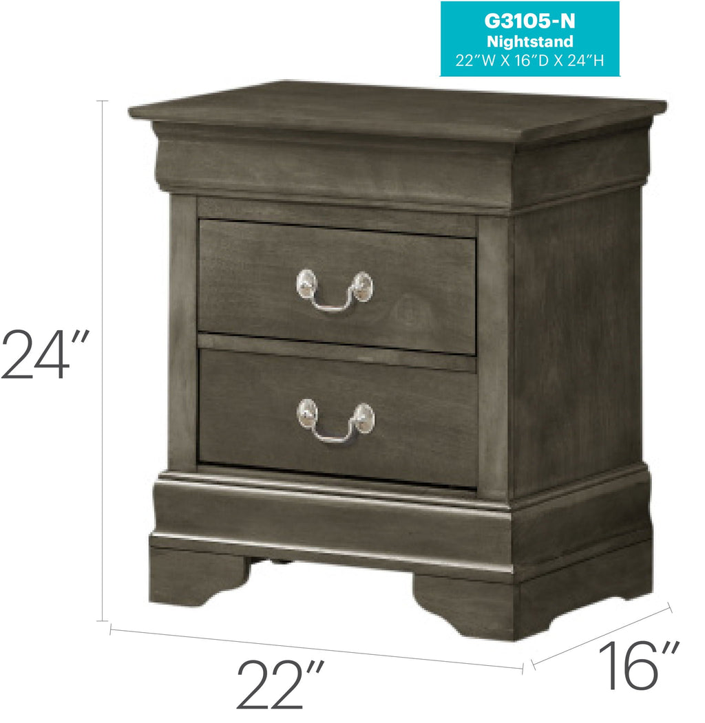 Louis Phillipe Wood Nightstand with Storage Drawers - Multiple Colors