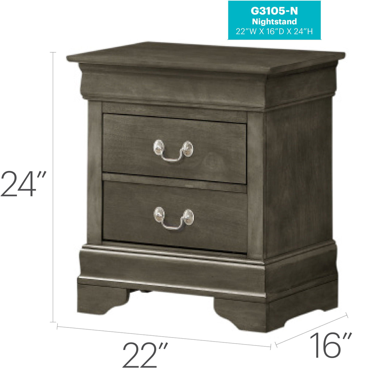 Louis Phillipe Wood Nightstand with Storage Drawers - Multiple Colors