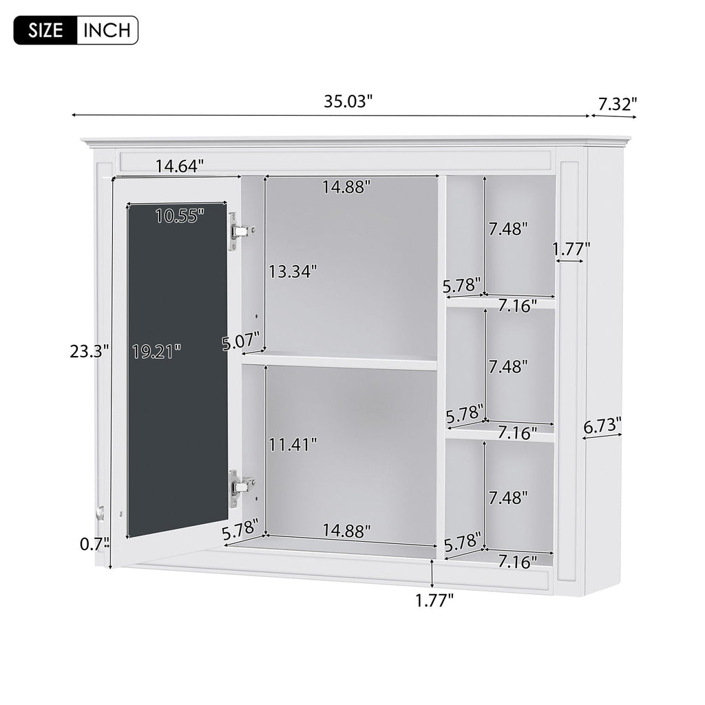 Wall Mounted Medicine Cabinet With Mirror, Storage Cabinet Featuring 6 Open Shelves And Adjustable Interior
