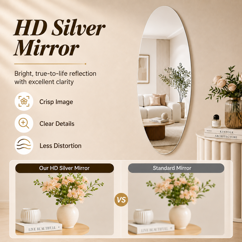 65" x 21" Modern Oval Full Length Wall Mirror, HD Copper-Free