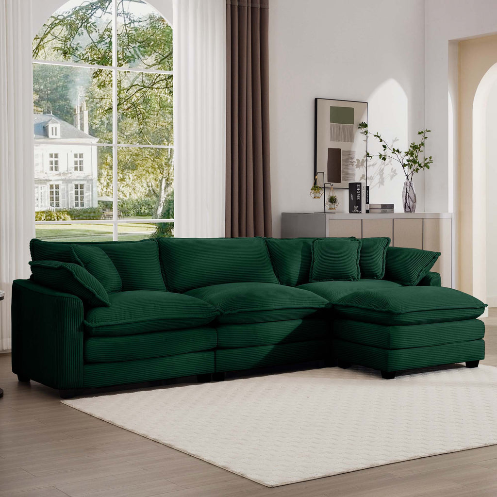 Modern Oversized Modular Cushion Sofa With Ottoman, Low Back, Deep Seating Sofa Set