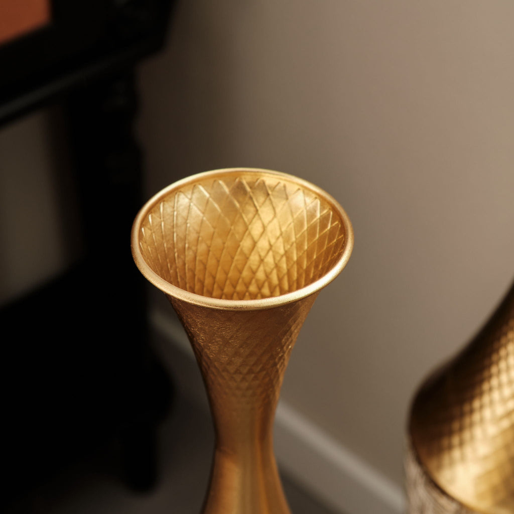 Champagne Floor Metal Vase 3-Piece Set with Woven Pattern - Modern Style