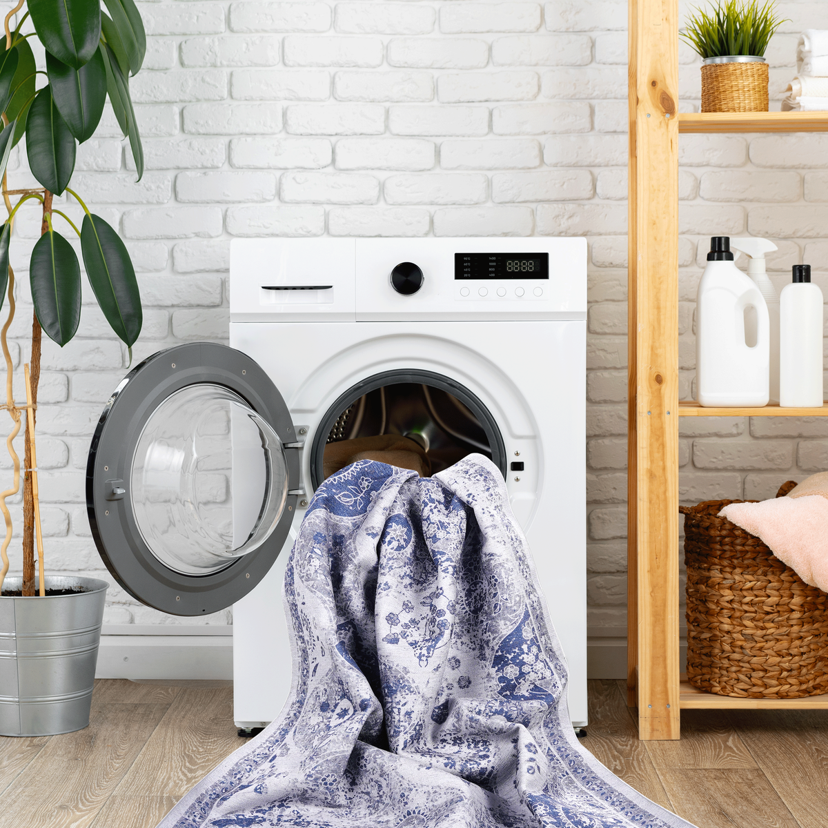 NAAR MAVAL Blue Washable Rug 5x8 Area Rug (Blue, 5' x 8')