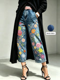 Mid-rise Wide-leg Denim Capri Pants