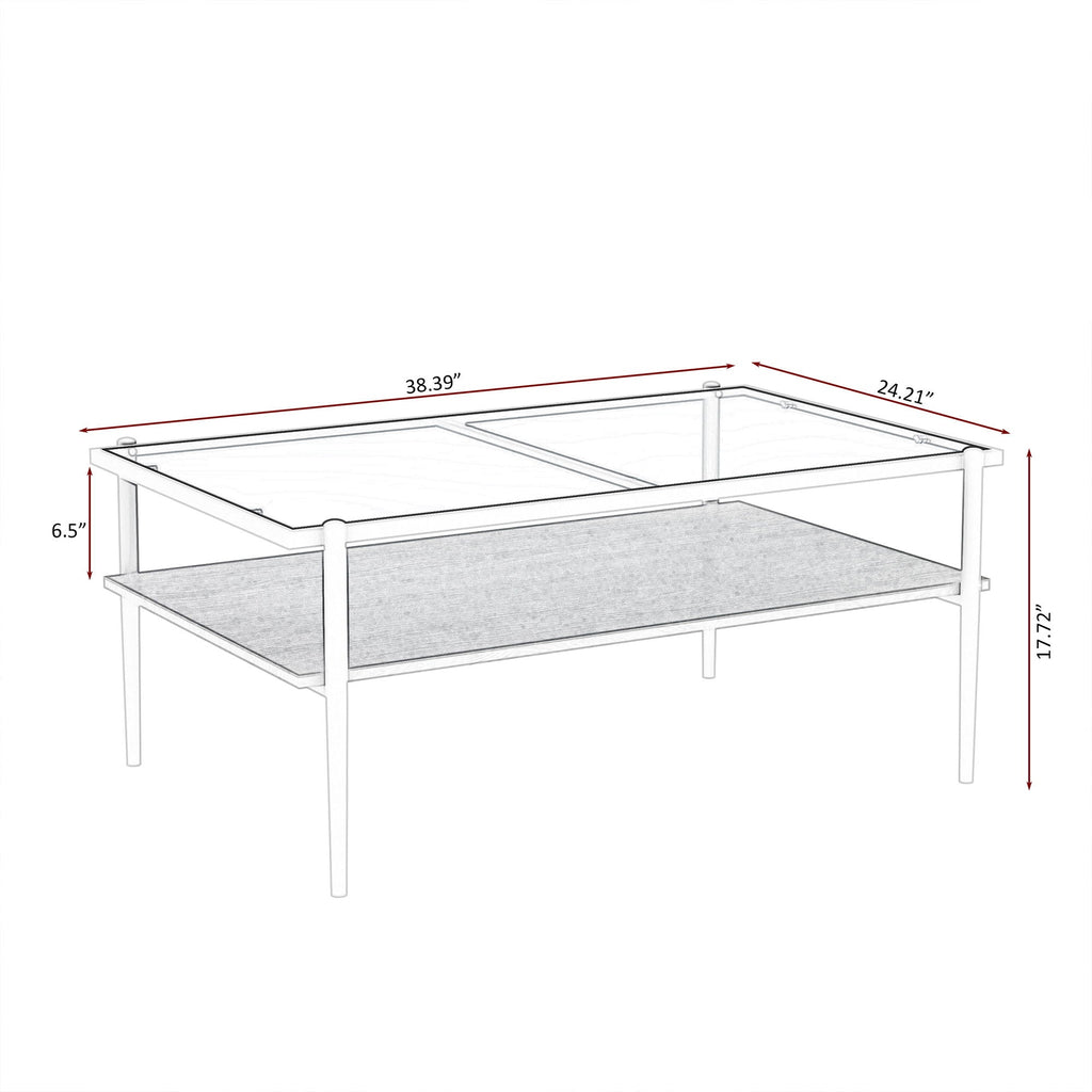 Rectangular Coffee Table with Tempered Glass Top and Metal Legs - Black, Dark Brown, or White