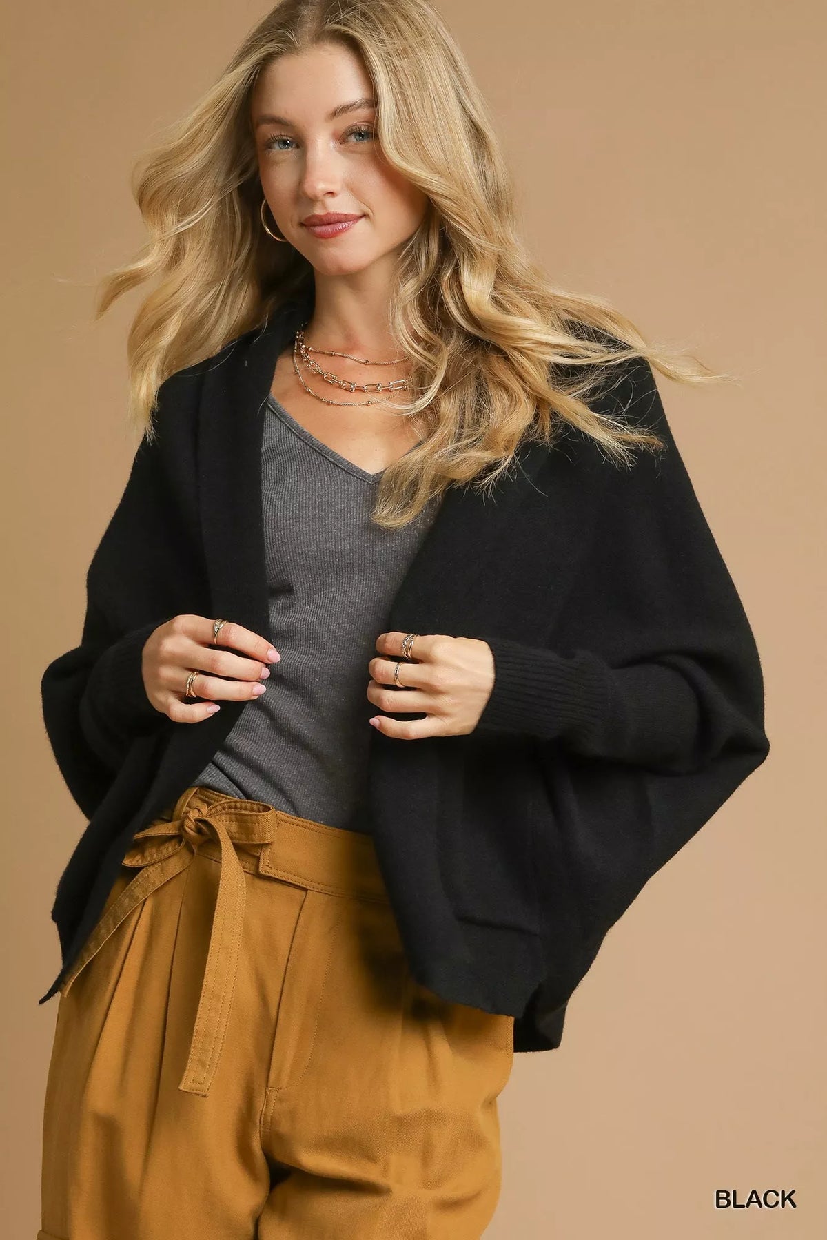 Umgee Open Front Cardigan with Front Pockets