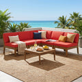 Grenada 5 Seater Acacia Wood Sectional Armless Sofa Set, Teak + Red