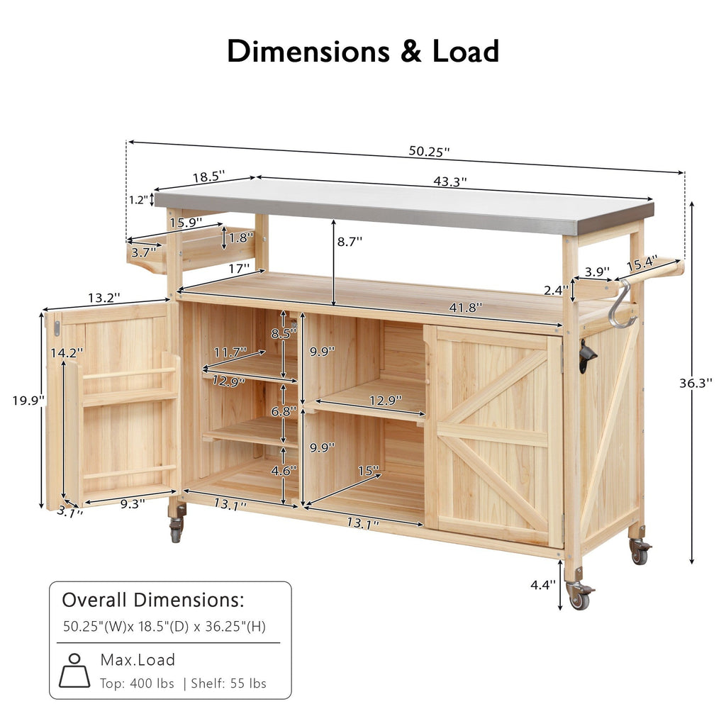 K&K Outdoor Kitchen Island, Rolling Bar Cart & Storage Cabinet