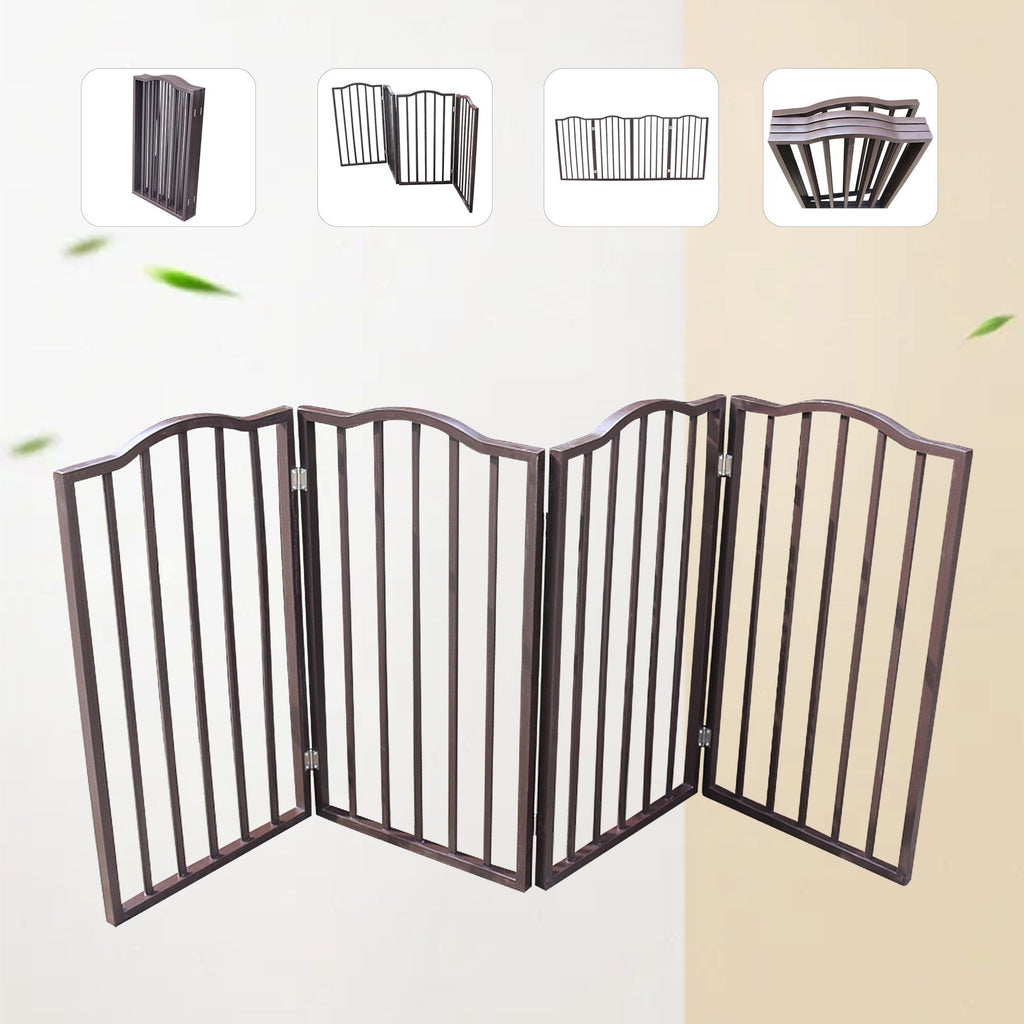 Freestanding Folding Pet Gate with Solid Populus Wood - Dark Brown