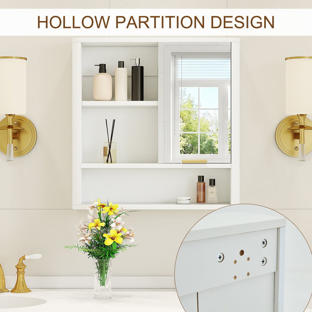 Modern Bathroom Mirror Cabinet with Open Shelves - Bathroom Storage, MDF