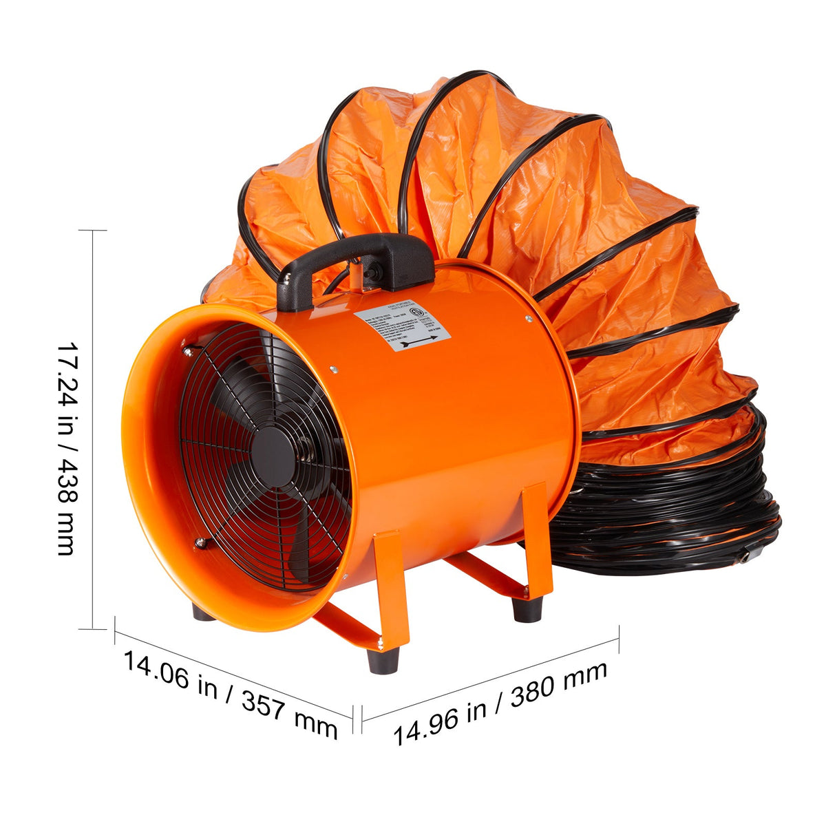 12-Inch Heavy Duty Cylinder Ventilation Fan with 16.4ft Duct Hose - Iron