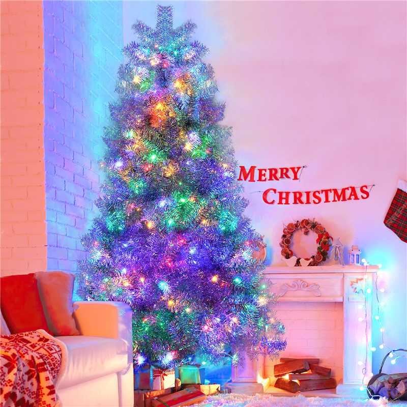 7.4FT Pre-Lit Artificial Christmas Tree with 400 LED Lights - Silver