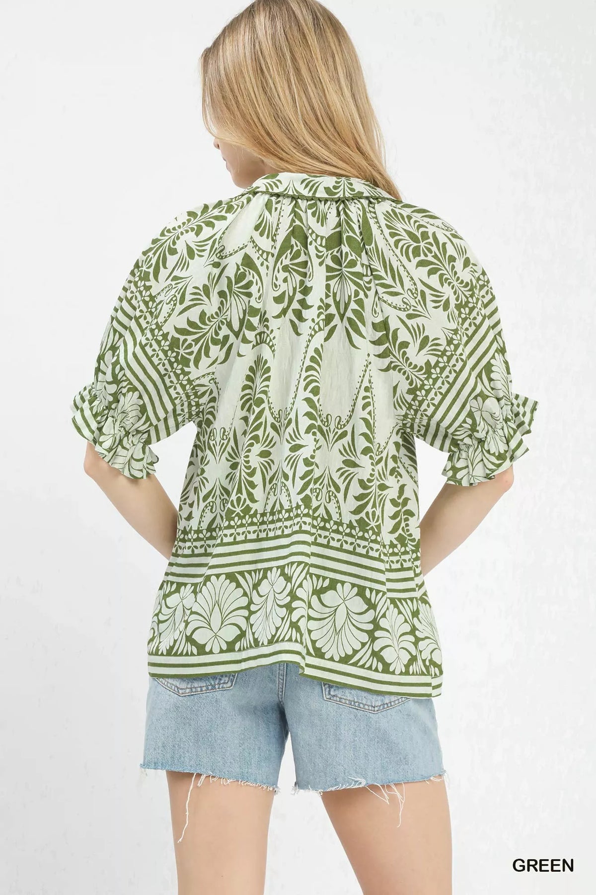 Umgee Two Tone Boarder Print Top