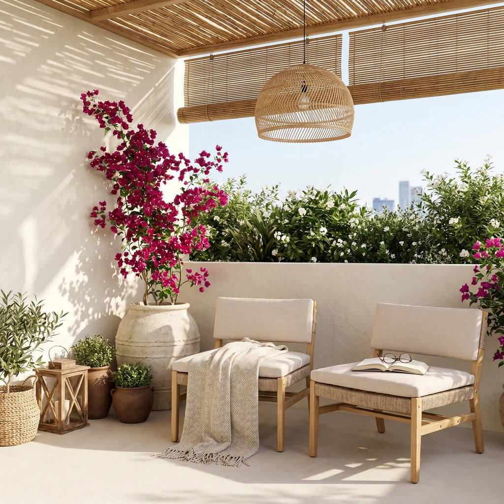 Acacia and Rope Lounge Chair with Water-Repellent Cushions - Beige