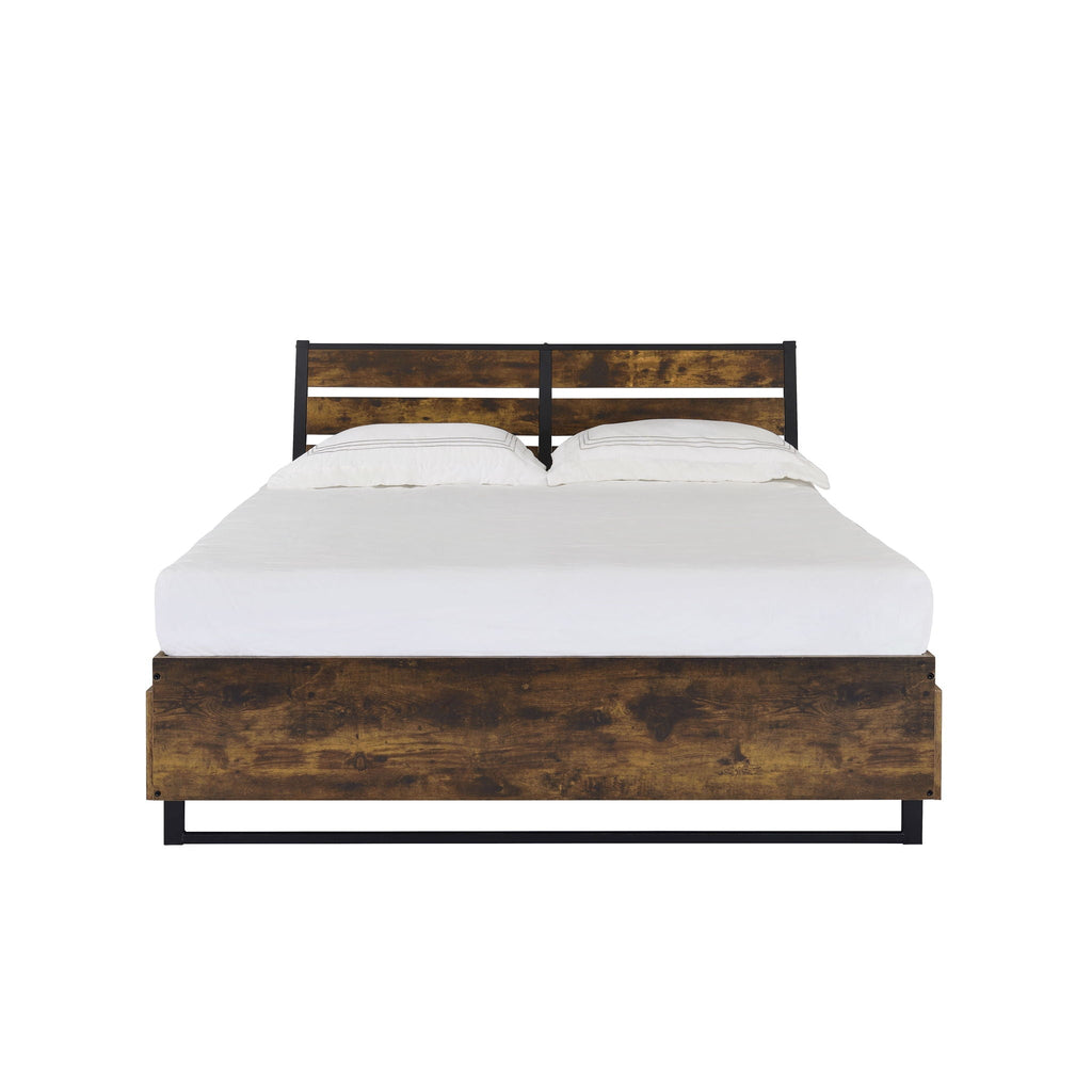 Juvanth Rustic Bed King Panel with Under Bed Storage Option – Dark Brown