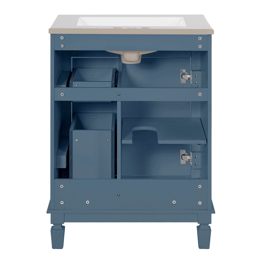 Blue Bathroom Vanity With Ceramic Sink, Two Drawers and Adjustable Shelf