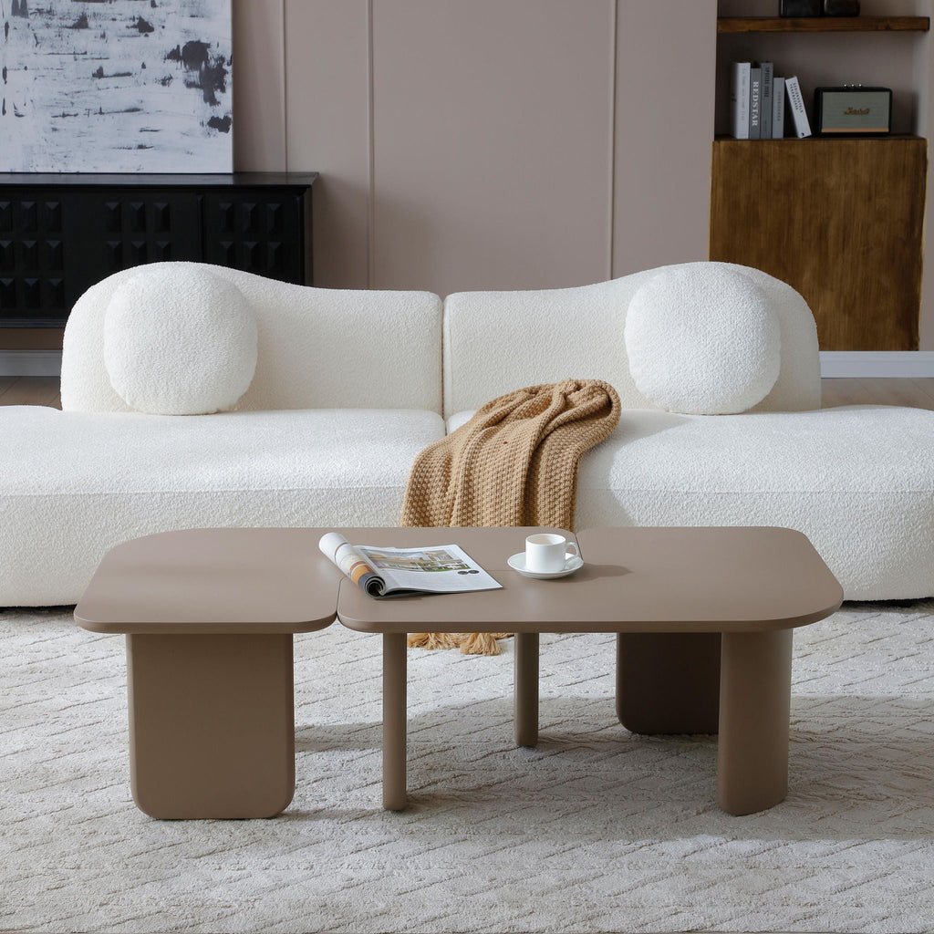 L-Shape Coffee Table with Modular Nesting Design - White or Dark Brown