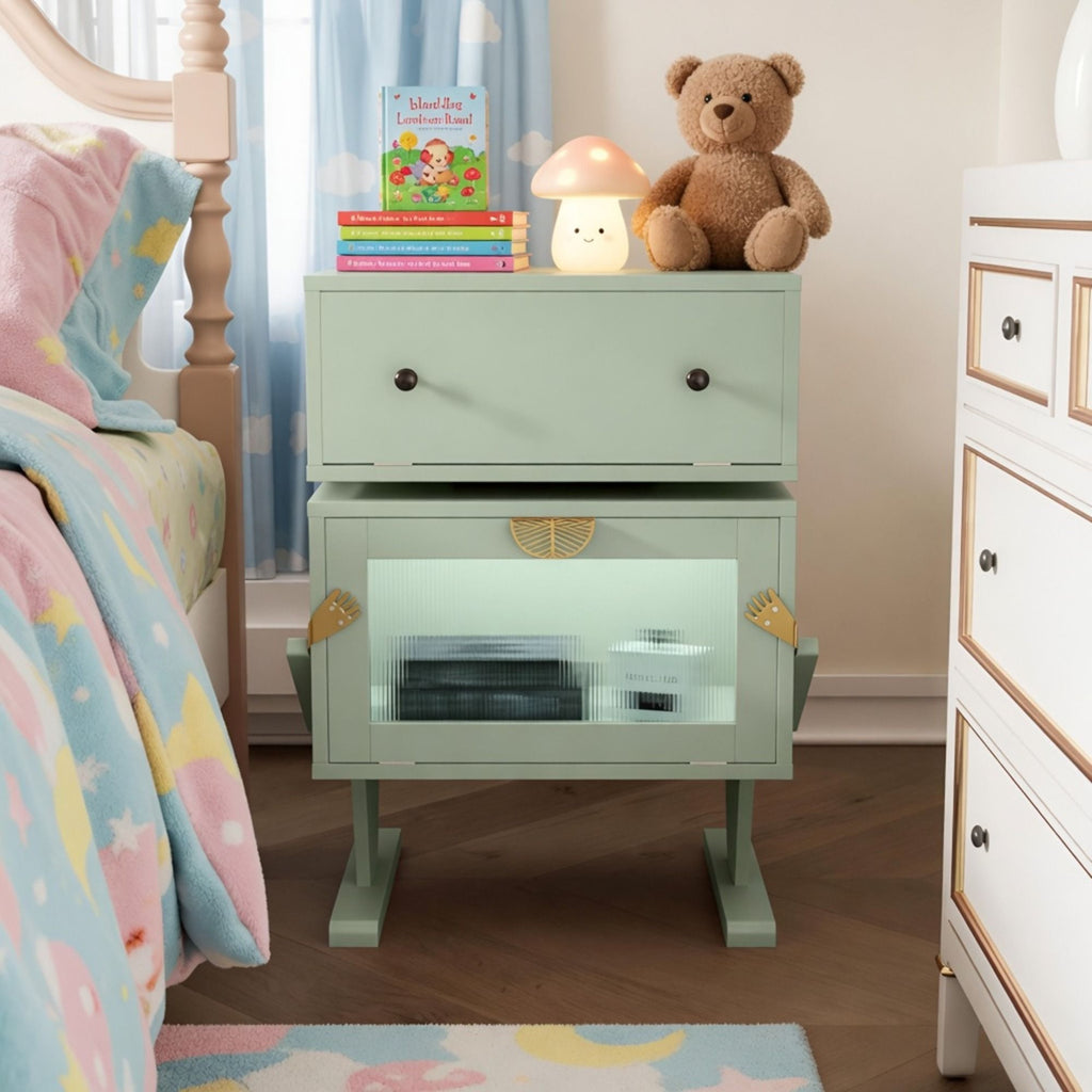 Robot LED Nightstand with 360° Rotating Drawer - White, Pink, or Green