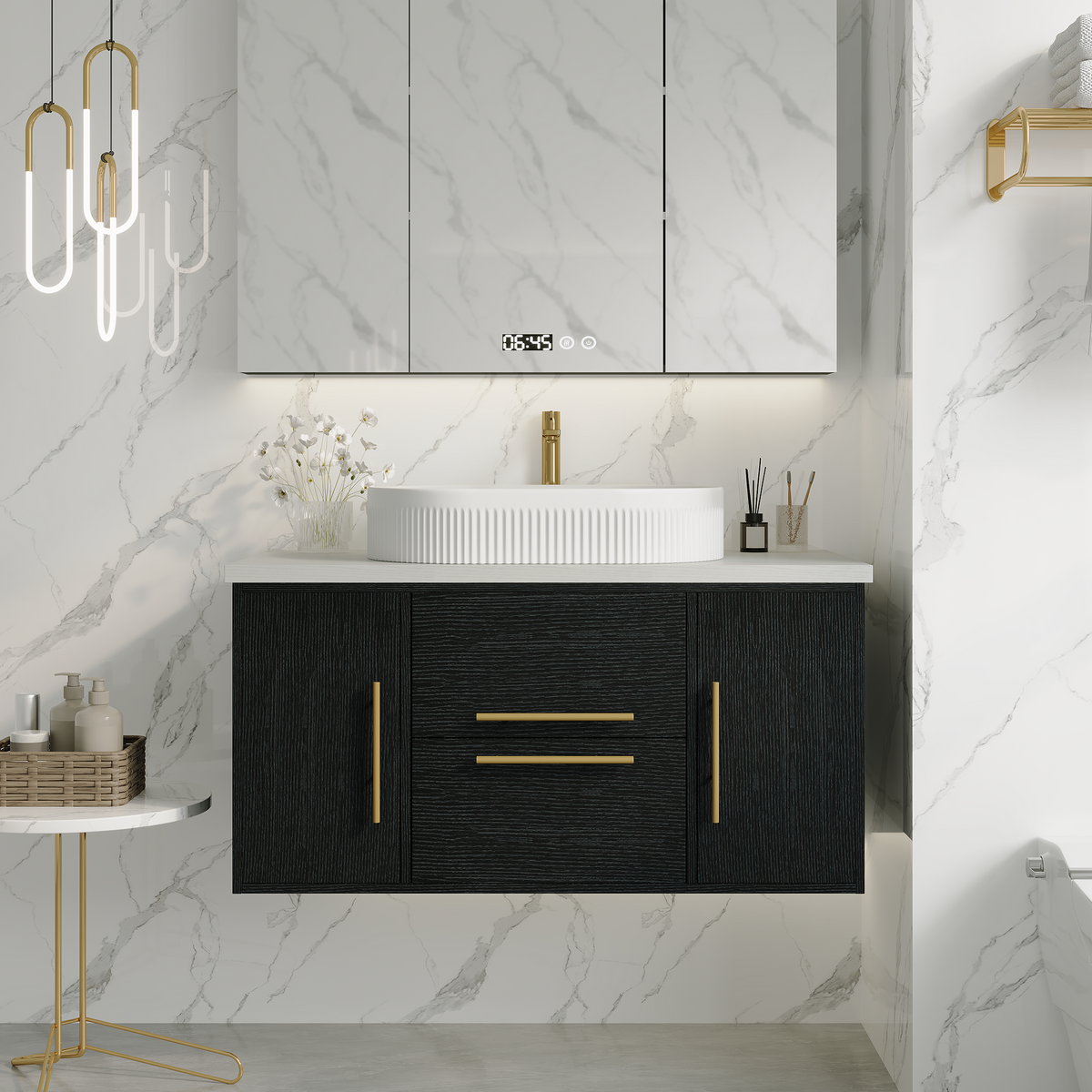 Modern Floating Bathroom Vanity with Ceramic Sink - 39.4 Inch