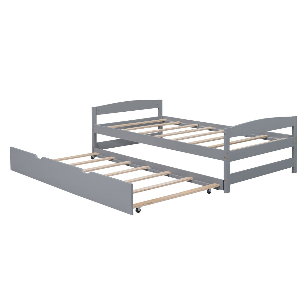 Twin Size Platform Bed with Trundle - Solid Wood Frame - Dark Gray or White