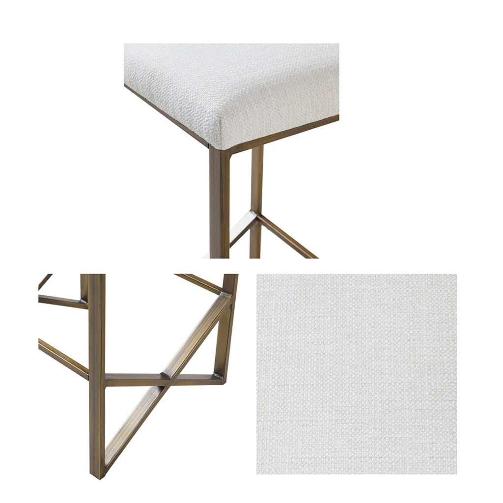 Ivory Backless Upholstered Counter Stool with Padded Seat - Bronze Base