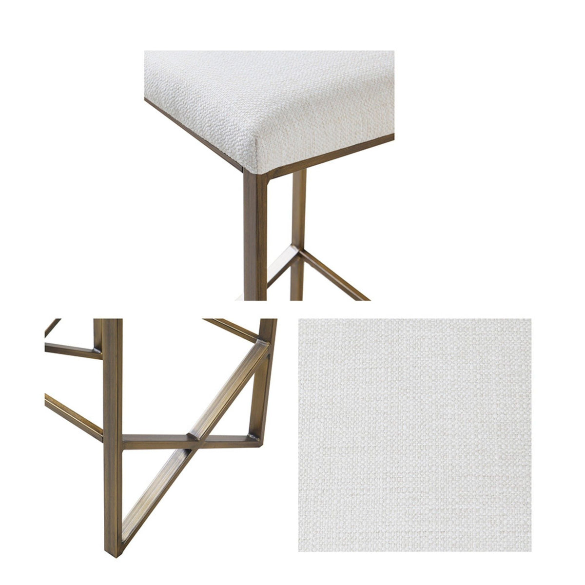 Ivory Backless Upholstered Counter Stool with Padded Seat - Bronze Base