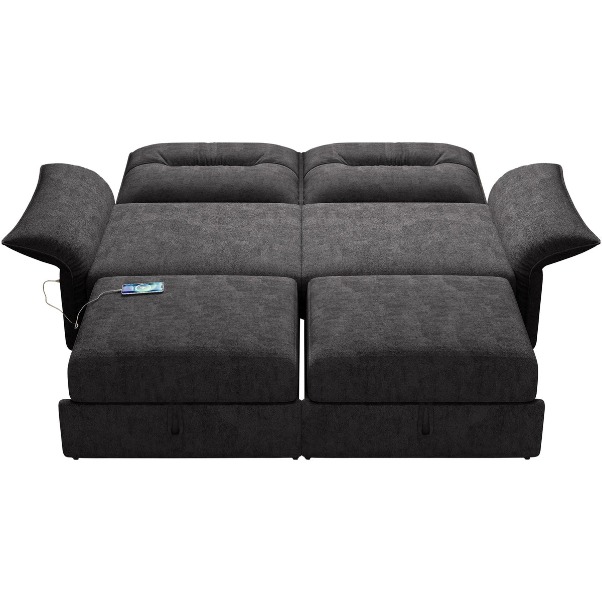 Grey Multifunctional Sofa Bed with Convertible 85-Inch Design - Plush Fabric