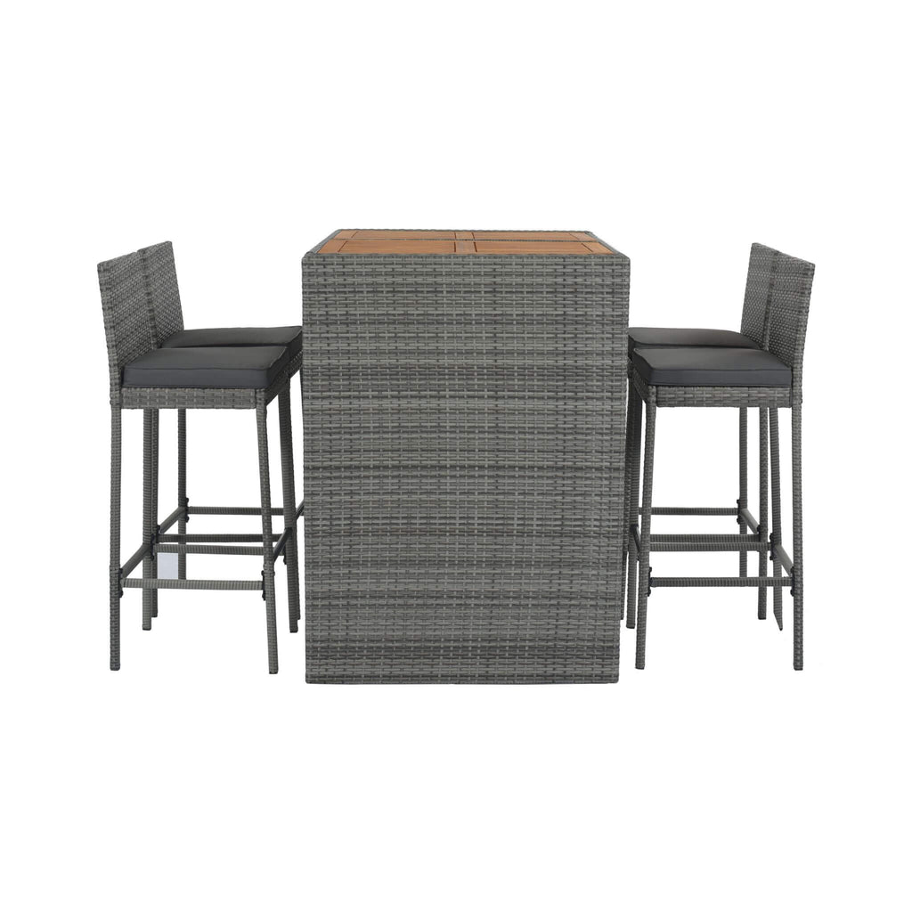 5-Piece Wicker Patio Bar Set With Cushions & Acacia Table (SAK26801)