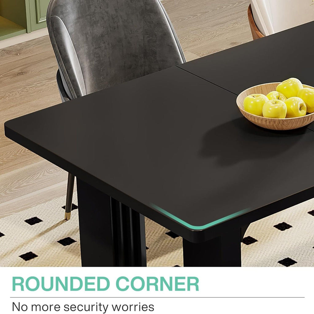 Rectangular Dining Table with Pedestal Base - Black or White