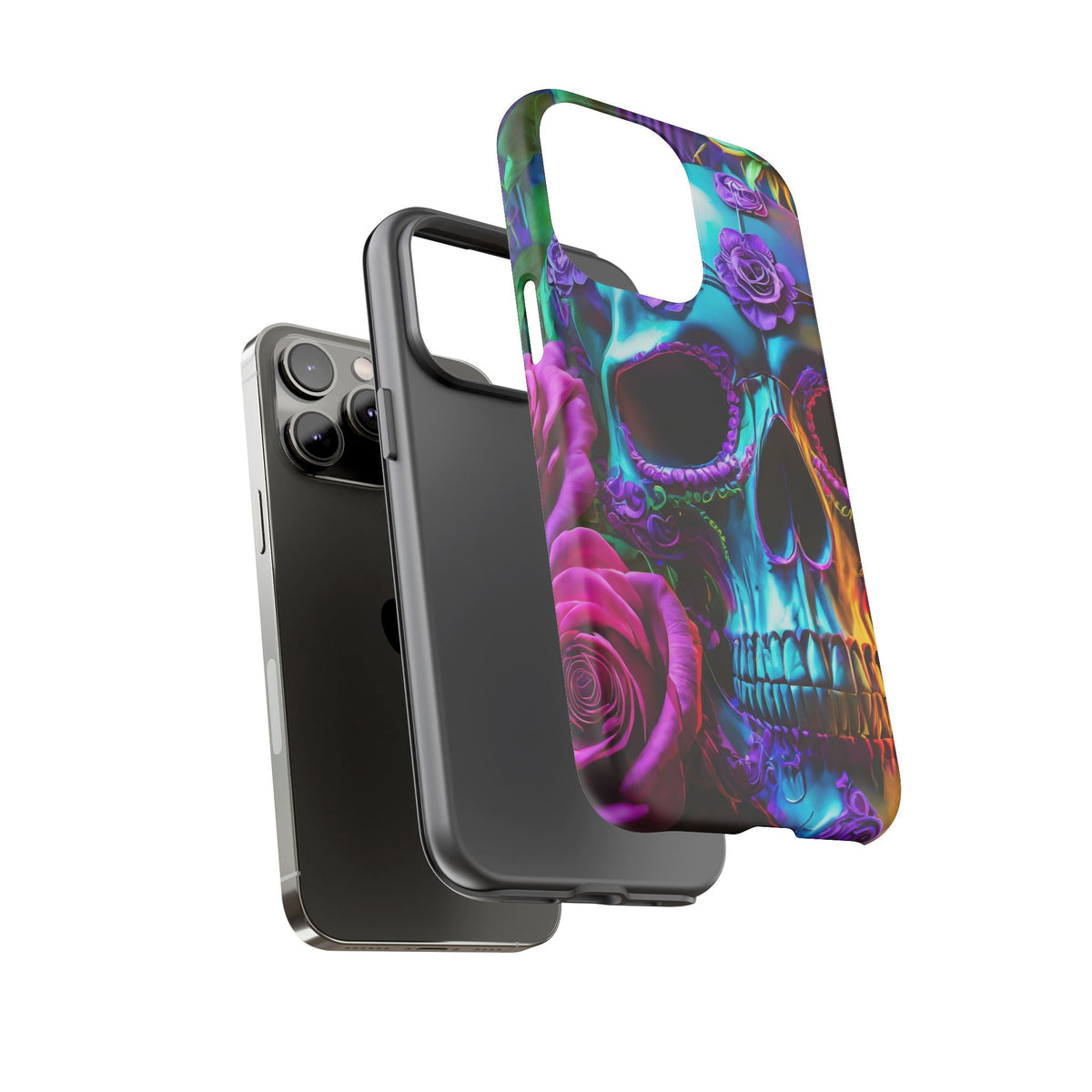Neon Skull and Roses Vibrant Tough Phone Case
