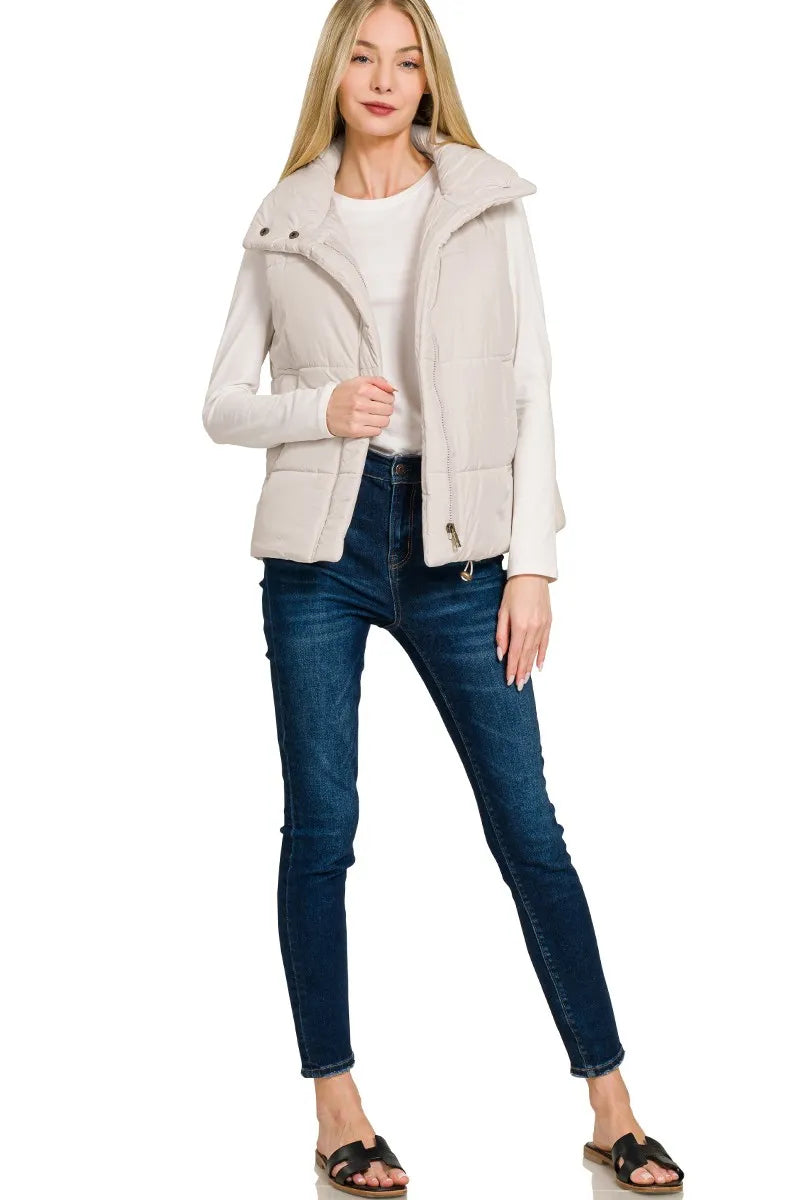 Zenana High Neck Zip-Up Vest Coat
