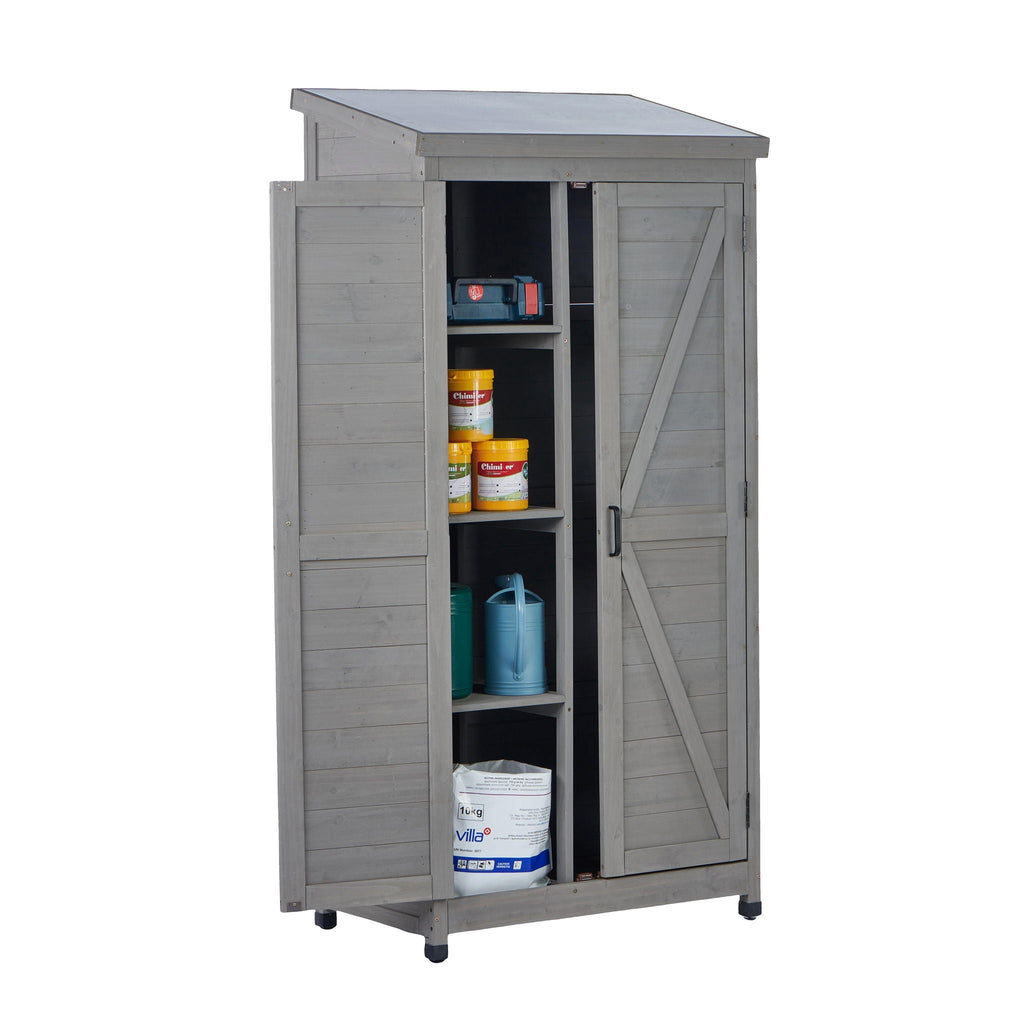 Outdoor Storage Shed with Vertical Tool Cabinet - Solid Wood, Dark Gray or Light Brown