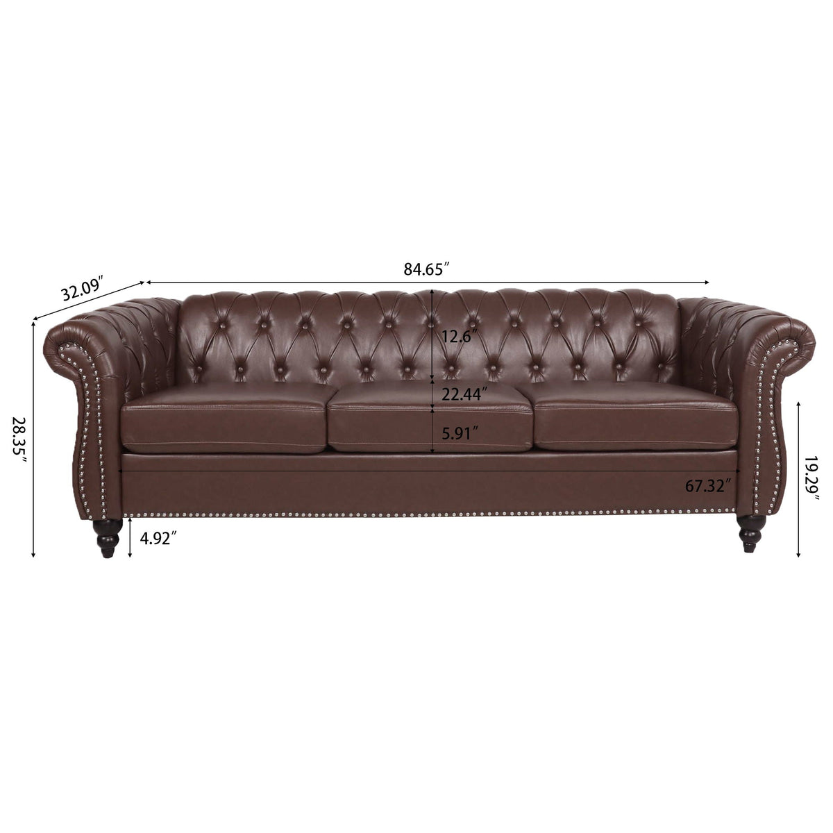 Rolled Arm Chesterfield 3 Seater Sofa with Fire-Resistant Upholstery - Multiple Colors